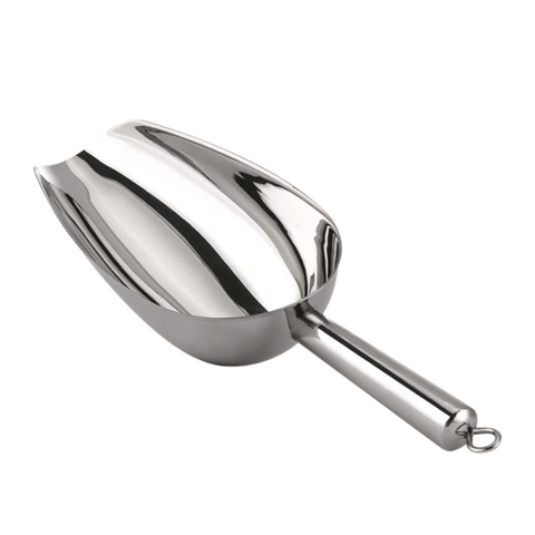 Elegant Stainless Steel Ice Scoop 9 cm for bar and home use, made from food-grade stainless steel, ensuring durability and shine.