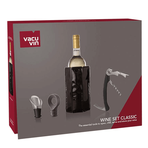 Vacu Vin Wine Set Classic in packaging, featuring wine opener, pourer, and cooler by Dutch brand Vacu Vin.
