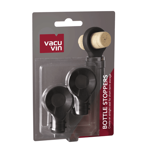 Vacu Vin Bottle Stoppers Set packaging, featuring durable stoppers for preserving wine freshness from Dutch brand Vacu Vin.