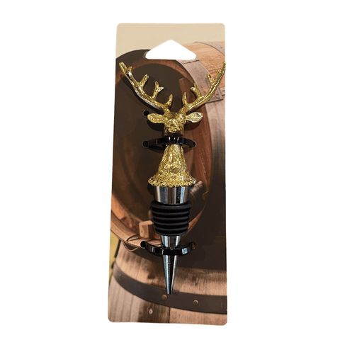 Gold Deer Head Wine Bottle Stopper Metal with decorative antler design, ideal for enhancing wine presentations.
