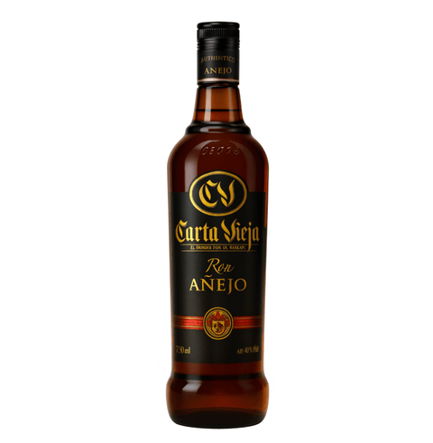 Bottle of Carta Vieja Anejo Rum – 1L, 38% ABV from Panama, showcasing rich, smooth, aged craftsmanship by Varela Hermanos.
