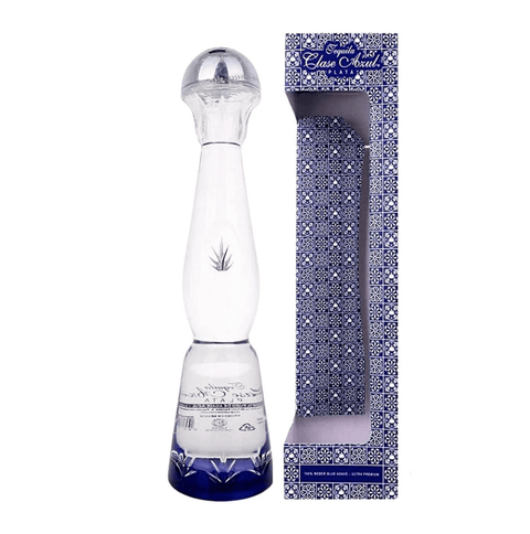 Clase Azul Plata Tequila 0.75L bottle with handcrafted design, featuring luxury tequila made from organic blue agave from Jalisco, Mexico.