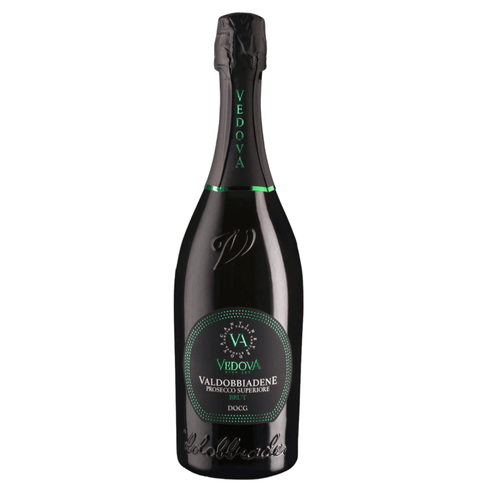 Bottle of Vedova Valdobbiadene Prosecco Superiore DOCG Brut 75cl, sparkling wine from Italy with 11% ABV.