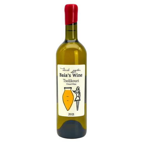 Bottle of Baias Wine Tsolikouri White Wine featuring a vibrant label, 750ml, Georgian wine, 13% alcohol.