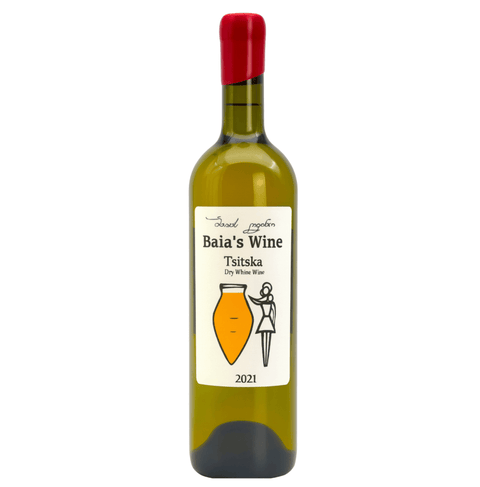 Baias Wine Tsitska White Wine 750ml bottle featuring elegant label design, a classic dry white wine from Imereti, Georgia.