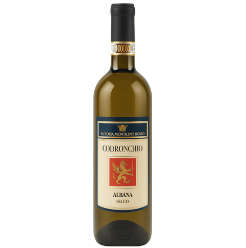 Bottle of Fattoria Monticino Rosso Codronchio Romagna DOCG Dry Albana white wine from Italy's Emilia-Romagna region.