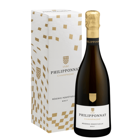 Philipponnat Réserve Perpetuelle Brut Champagne 750ml bottle with gift box, highlighting Champagne craftsmanship and tradition.
