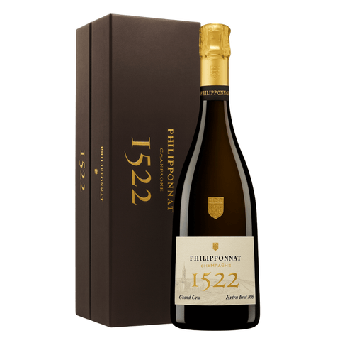 Bottle of Philipponnat 1522 Grand Cru Ex Brut Champagne 2018, 750ml with box, showcasing premium French craftsmanship.