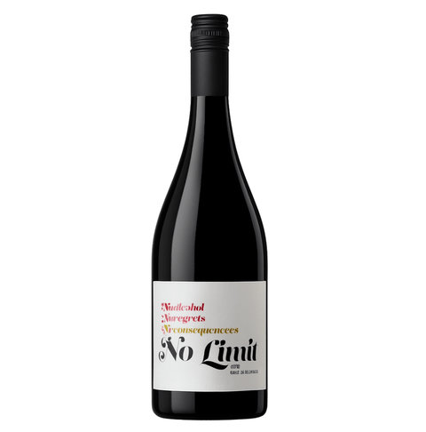 Bottle of No Limit Non-Alcoholic Red 750ml from South Africa, an alcohol-free wine with a smooth, fruit-forward flavor.