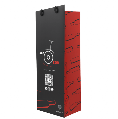 1-Bottle Premium Large Gift Bag by Alcozon with black-and-red design and sturdy handles