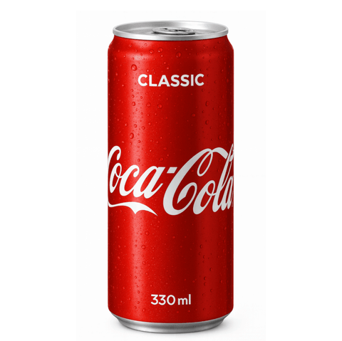 Coca-Cola Classic 330ml can with original taste, featuring iconic red packaging and crisp design.