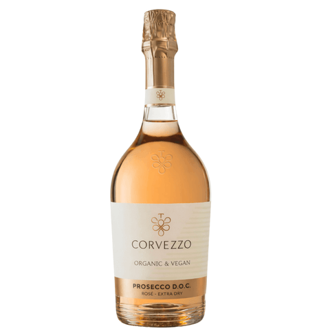 Bottle of Organic Prosecco Rose Sparkling Wine 750ml 11.5% with vegan and organic label.