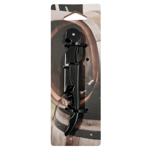 Corkscrew Black Stainless Steel wine opener with sleek design, ideal for home and professional use.