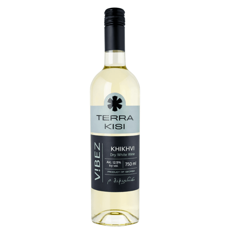 Terra Kisi Khikhvi Dry White Wine 750ml bottle with 12.5% alcohol content, showcasing Georgian wine heritage.