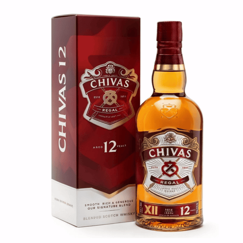 Chivas Regal 12 Year Old Blended Scotch Whisky 1L bottle on display with packaging