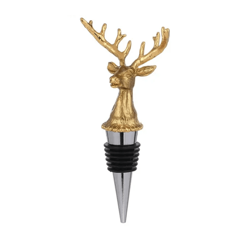 Gold Deer Head Wine Bottle Stopper Metal with intricate design for elegant wine presentation