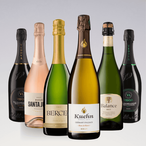Sparkling Wine Bottle Collection International Brut & Rose Labels featuring diverse global labels from Italy, France, and more.