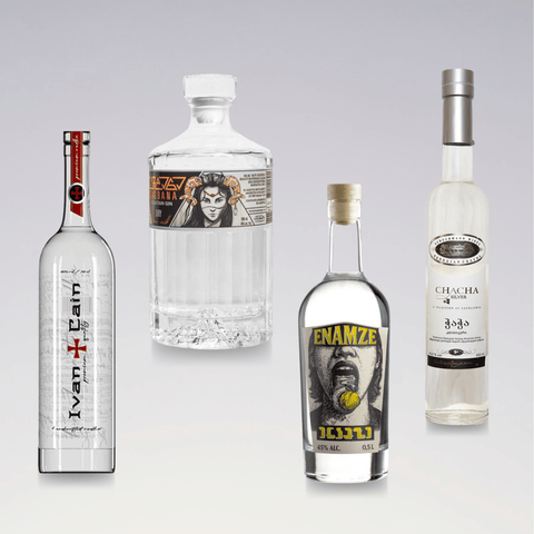 Georgian Distillery Collection bottles showcasing modern Georgian spirits and artisanal quality.