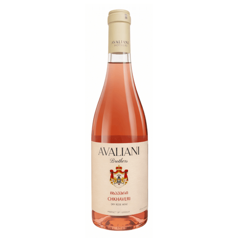 Avaliani Brothers Chkhaveri Dry Rosé Wine bottle 750ml, 2024 Georgian rosé, elegant design showcasing Chkhaveri grape heritage.