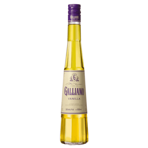 Galliano Vanilla Liqueur 500ml bottle with 30% ABV, an Italian liqueur known for its rich vanilla flavor and smooth texture.