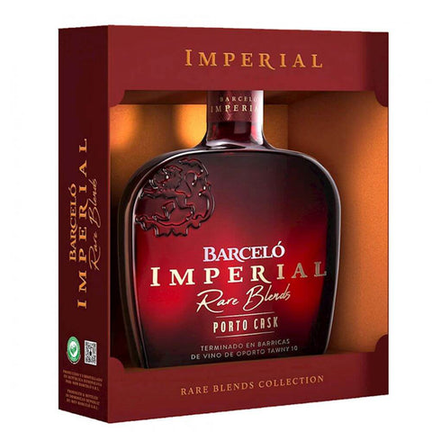 Barcelo Imperial Porto Cask Aged Rum 70cl bottle in packaging, Dominican luxury rum aged in bourbon and port casks.