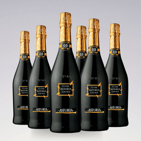 Astoria Cuvée Lounge Set X6 bottles with elegant black design and golden accents, perfect for sophisticated celebrations.