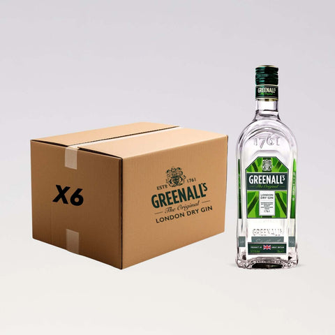 6-pack Greenalls London Dry Gin 1L bottles, classic British gin, featuring juniper and angelica, 40% ABV