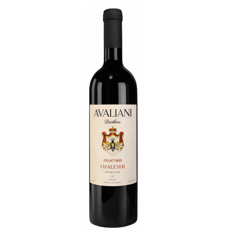 Avaliani Brothers Ojaleshi Dry Red Wine 750ml bottle, Georgian wine, 13% alcohol, 2024 vintage, elegant label showcasing heritage.
