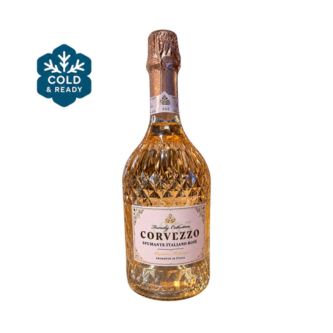 Corvezzo Spumante Rose Extra Dry Organic 750ml 11% (Italy); front bottle with Cold & Ready badge.