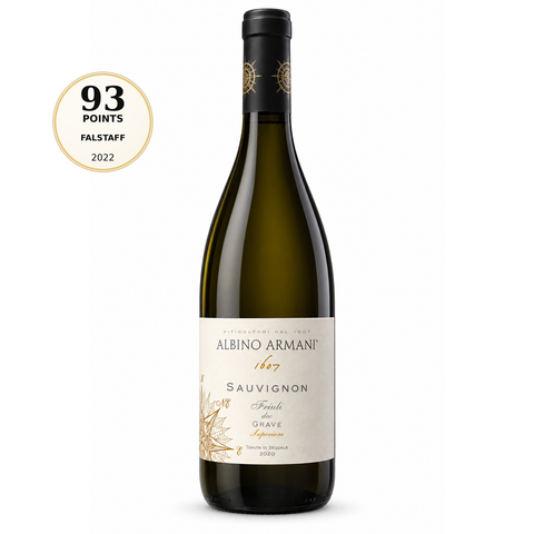 Albino Armani Sauvignon Superiore 2020 Dry White Wine 750ml 12.5%. Front bottle with 93/100 Falstaff 2022 score badge.
