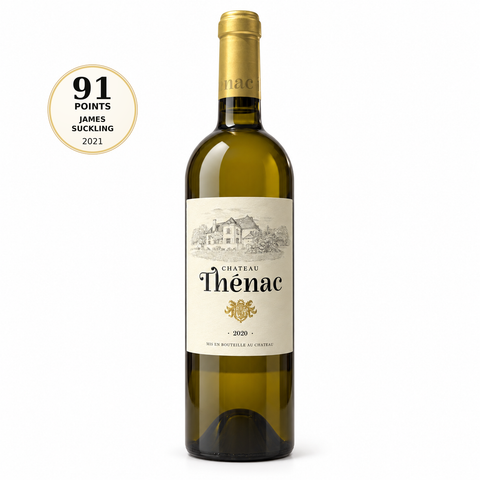 Chateau Thenac Sauvignon Blanc 2020 Dry White 750ml 13.5%. Front bottle with 91/100 James Suckling 2021 score badge.