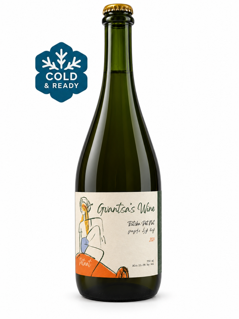 Bottle of Gvantsas Wine Tsitska Pet Nat 750ml 2024 with label featuring artwork, 11.5% alcohol from Imereti, Georgia.