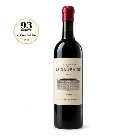 La Dauphine Merlot 2019 Dry Red wine 750ml 14.5% France. Front bottle with 93/100 Alexandre Ma 2021 score badge.