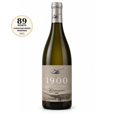 Spioenkop 1900 Chardonnay 2022 Dry White Wine 750ml 13.5%, front bottle with 89/100 Christian Eedes / Winemag 2023 score badge