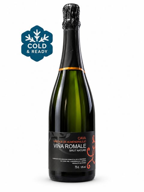 Bottle of Vina Romale Cava Brut Nature 750ml featuring label and cork