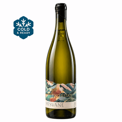 Tiko Estate Mtsvane White Wine 2024 bottle showcasing Mtsvane grapes from Georgia, 750ml, 12.5% alcohol.