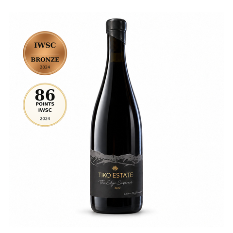 Tiko Estate The Edge Saperavi 2020 dry red wine front, IWSC 2024 Bronze 86/100 | თიკო ესთეითი დი ეჯ საფერავი 2020 — წინა მხარე