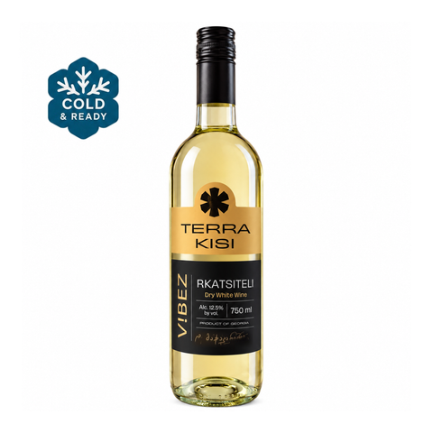 Terra Kisi ViBEZ Rkatsiteli 2025 dry white wine bottle from Georgia, 750ml, 12.5% ABV, black screwcap