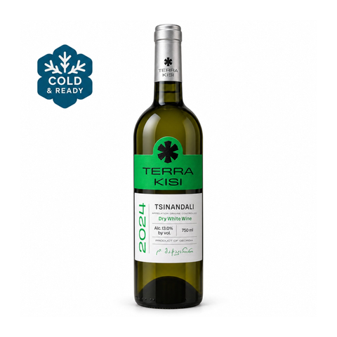 Terra Kisi Tsinandali 2024 dry white wine 750 ml 13%, front | ტერა ქისი წინანდალი 2024 თეთრი მშრალი ღვინო, წინა ხედი, ცივი მიწოდება