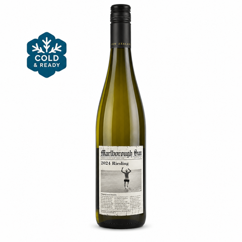 Marlborough Sun Riesling 750ml 12% (2024, New Zealand); front bottle with Cold & Ready badge.