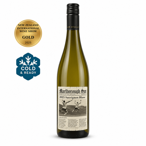 Marlborough Sun Sauvignon Blanc Dry White Wine 2025 750ml 12%; front bottle with Cold & Ready badge.