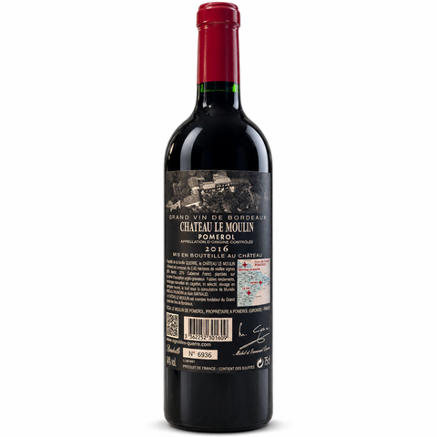 Chateau Le Moulin Merlot 2016 Dry Red Wine 750ml bottle with 14% alcohol, showcasing Bordeaux heritage and elegance.