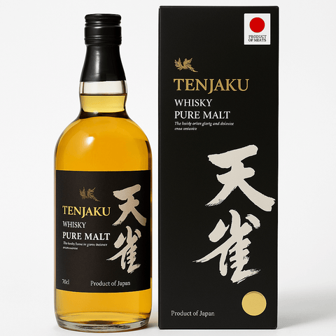 Tenjaku Pure Malt Whisky 700ml bottle and box, Japanese whisky with rich flavor and smooth texture, 43% alcohol, crafted in Japan.