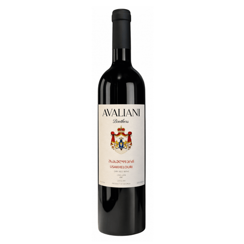 Avaliani Brothers Usakhelouri Dry Red Wine bottle 750ml, Georgia 2024, on white background