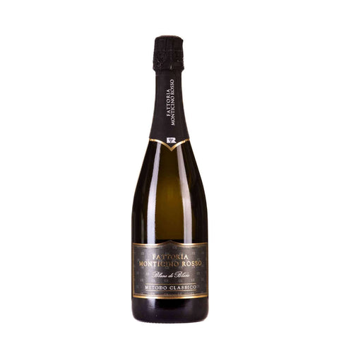 Monticino Rosso Blanc de Blanc Sparkling Wine bottle, 75cl, 12.5% alcohol, traditional Italian Metodo Classico