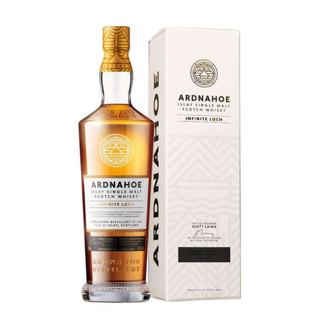 Ardnahoe Infinite Loch Single Malt Scotch Whisky 700 ml bottle and box on white background.