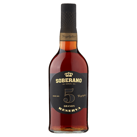 Soberano 5 Year Old Spanish Brandy bottle, 700 ml, Jerez, Spain, 36% ABV, aged in sherry casks, smooth and balanced.
