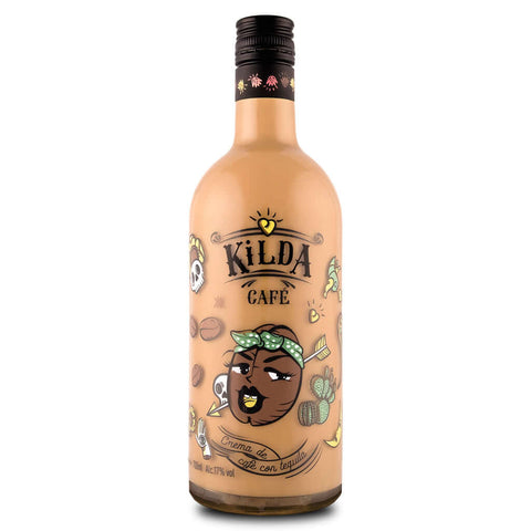 Kilda Coffee Liqueur bottle 70cl 17% ABV from Spain, featuring a decorative label with coffee bean illustrations.