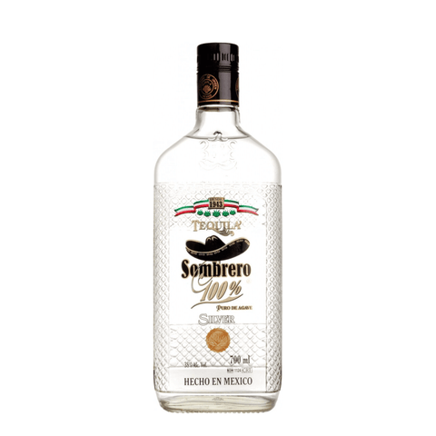 Sombrero Silver Tequila 1L bottle, 100% blue agave, 38% ABV, crafted in Mexico. Premium blanco tequila with pure agave expression.