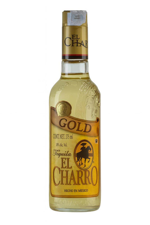 El Charro Gold Tequila 50cl bottle, 38% alcohol, made in Mexico with 100% blue agave, features golden color from oak aging.